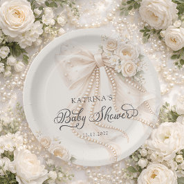 Plato De Papel Elegant Bow Flowers Baby Shower