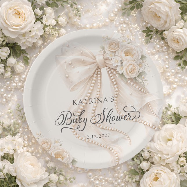 Plato De Papel Elegant Bow Flowers Baby Shower (Subido por el creador)