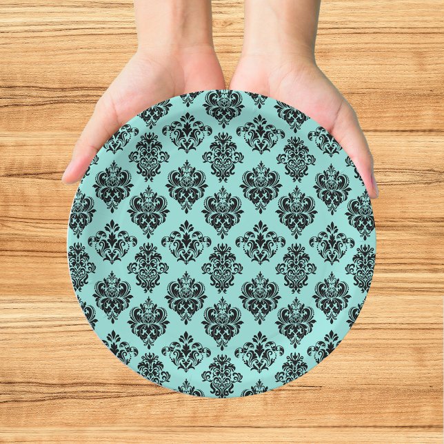 Plato De Papel Elegant Bride & Co. Damasco Regalo de Boda Teal (Subido por el creador)