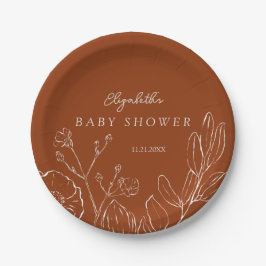 Plato De Papel Elegant Burnt Orange Botanical Leaves