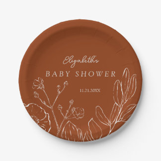 Plato De Papel Elegant Burnt Orange Botanical Leaves