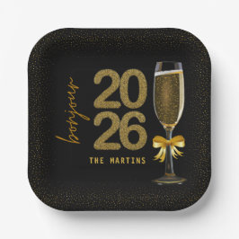 Plato De Papel Elegant Champagne New Year's Eve