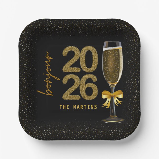 Plato De Papel Elegant Champagne New Year's Eve (Anverso)