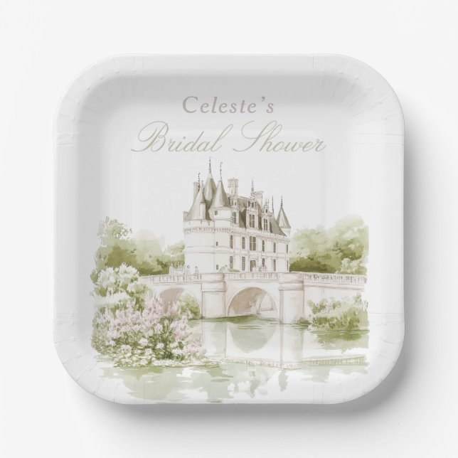 Plato De Papel Elegant Chateau French Romance Bridal Shower  (Anverso)