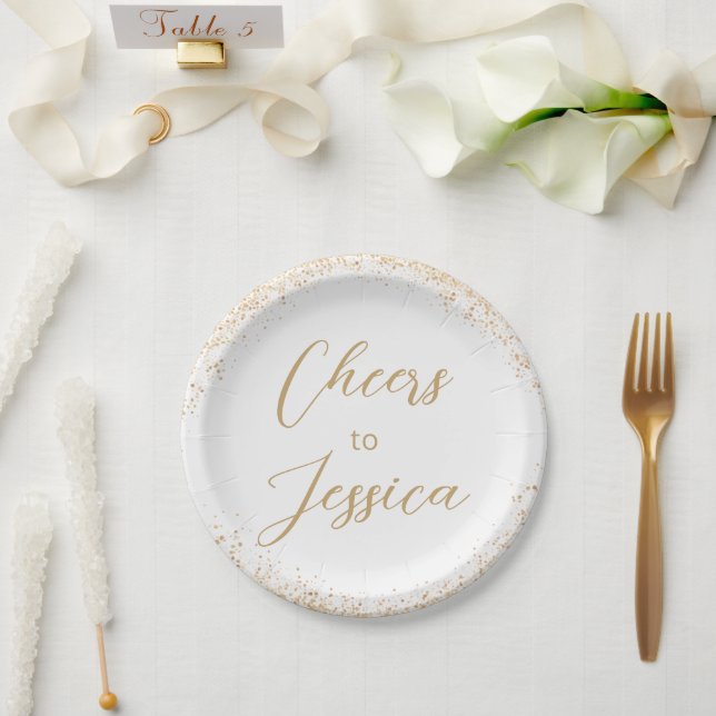 Plato De Papel Elegant Cheers Script Glitter Birthday Party  (Boda)