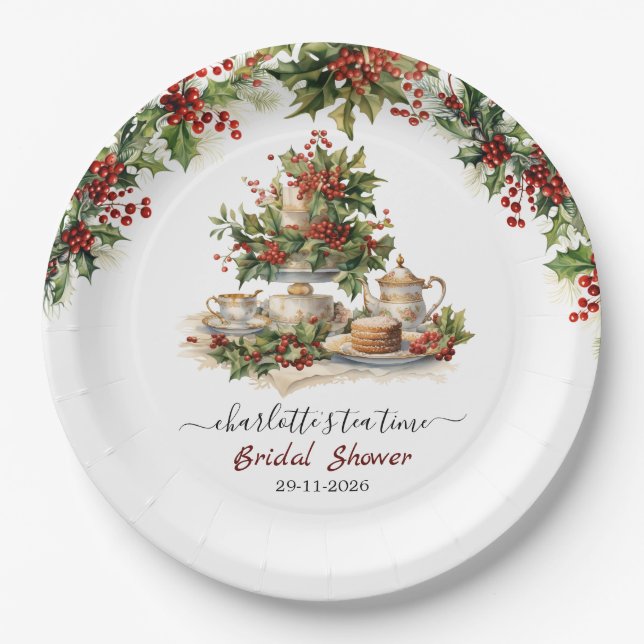 Plato De Papel Elegant Christmas Bridal Shower Tea Time Party (Anverso)