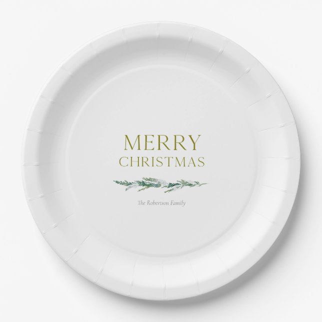 Plato De Papel Elegant Christmas Evergreen Personalized  (Anverso)