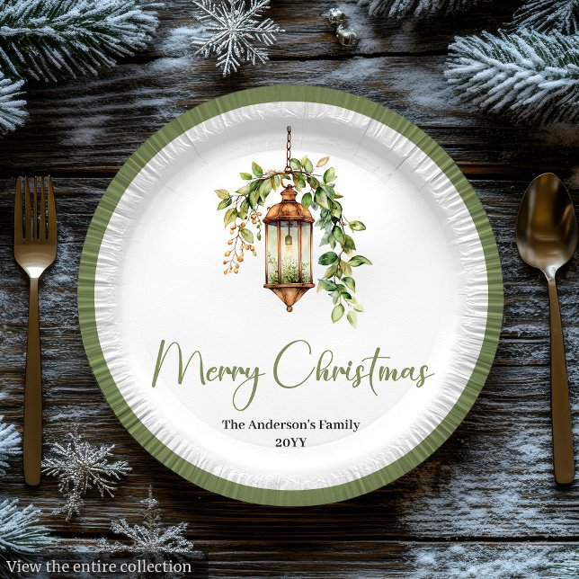 Plato De Papel Elegant Christmas Lantern with Boho Florals Plate (Elegant Christmas Lantern with Boho Florals Plate

)