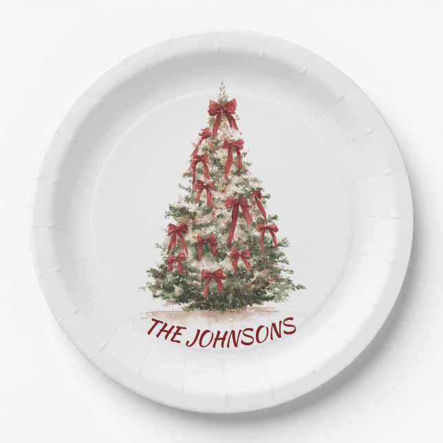 Plato De Papel Elegant Christmas Tree Custom Name Paper Plates (Anverso)