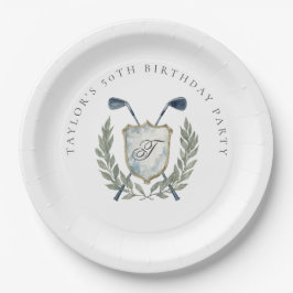 Plato De Papel Elegant Classic Monogram Golf Crest Birthday Party