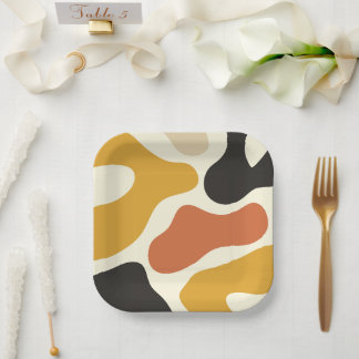 Plato De Papel Elegant colorful Abstract yellow Black And White