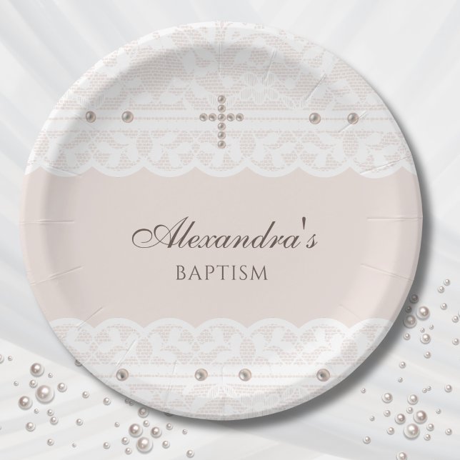 Plato De Papel Elegant Cross Christening Christian Baptism (Subido por el creador)