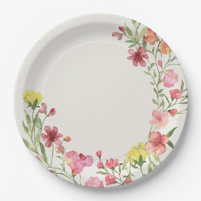 Plato De Papel elegant dainty floral spring wedding Baby Shower (Anverso)