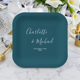 Plato De Papel Elegant Deep Teal Script Minimalist Wedding
