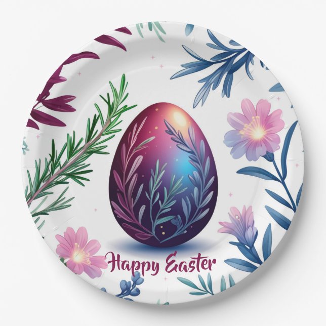 Plato De Papel Elegant Easter Egg Botanical Art (Anverso)