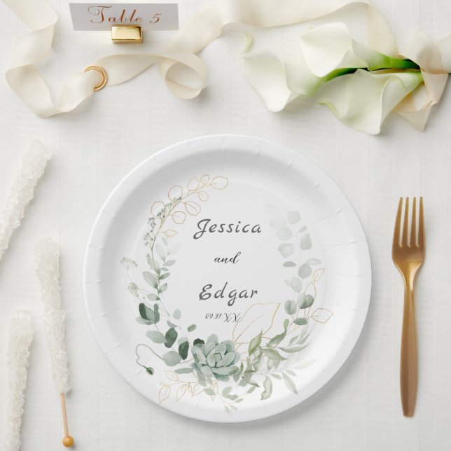 Plato De Papel  elegant eucalyptus (Boda)