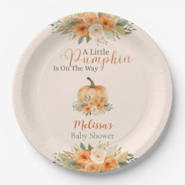 Plato De Papel Elegant Fall Floral Orange Pumpkin Baby Shower
