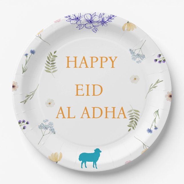 Plato De Papel Elegant Floral Eid al-Adha  (Anverso)