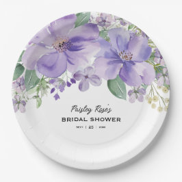 Plato De Papel Elegant Floral Purple Bridal Shower