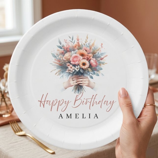 Plato De Papel Elegant Floral Sweet 16 Custom Party Plate (Subido por el creador)