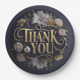 Plato De Papel  Elegant Floral “Thank You” 