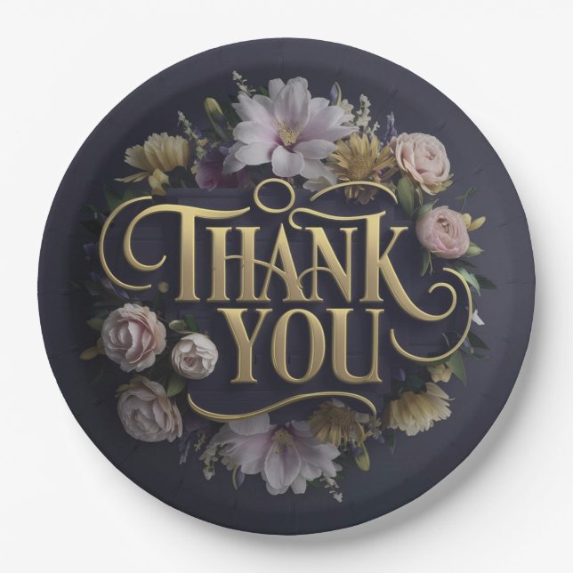 Plato De Papel  Elegant Floral “Thank You”  (Anverso)