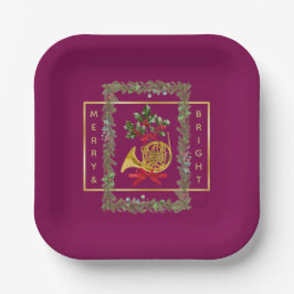 Plato De Papel Elegant French Horn Christmas Purple