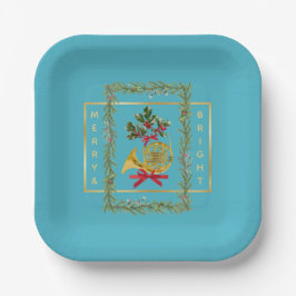 Plato De Papel Elegant French Horn Christmas Turquoise