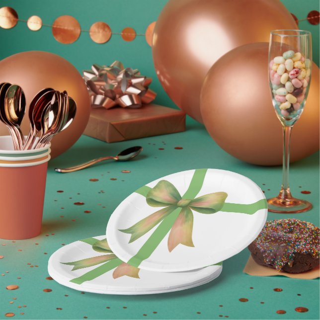 Plato De Papel Elegant Gift Bow – Modern Christmas Design (Multi)