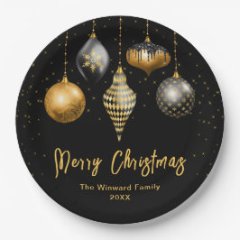 Plato De Papel Elegant Gold and Black Ornament Christmas