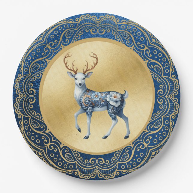 Plato De Papel Elegant Gold and Blue Plates (Anverso)