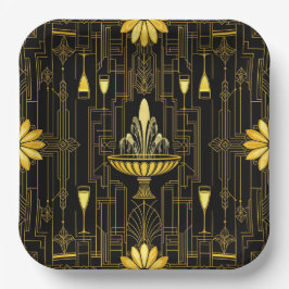 Plato De Papel Elegant gold black gatsby