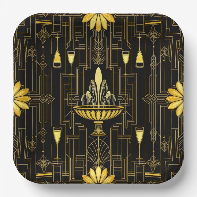 Plato De Papel Elegant gold black gatsby (Anverso)