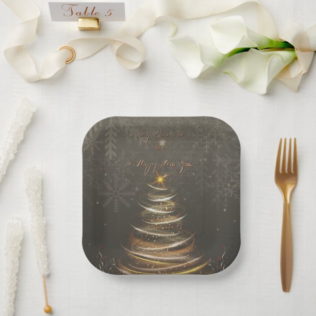 Plato De Papel  Elegant Gold  glow Christmas Tree (Boda)