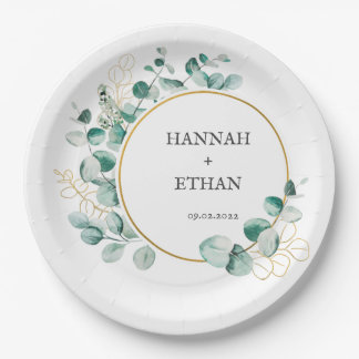 Plato De Papel Elegant Gold Greenery Eucalyptus Personalized