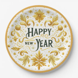 Plato De Papel Elegant Gold Happy New Year Paper Plate