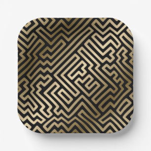 Plato De Papel Elegant Gold Maze Geometric Luxury Design