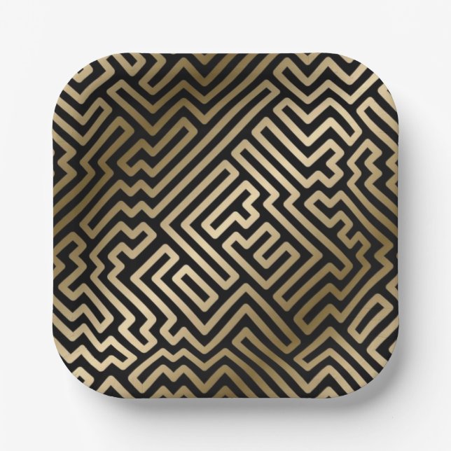 Plato De Papel Elegant Gold Maze Geometric Luxury Design (Anverso)