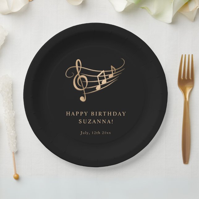 Plato De Papel Elegant Gold Music Notes Birthday (Subido por el creador)