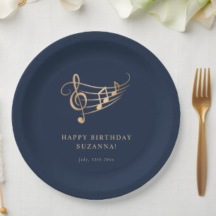 Plato De Papel Elegant Gold Music Notes Birthday