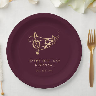Plato De Papel Elegant Gold Music Notes Birthday