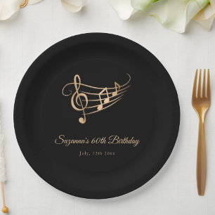 Plato De Papel Elegant Gold Music Notes Birthday