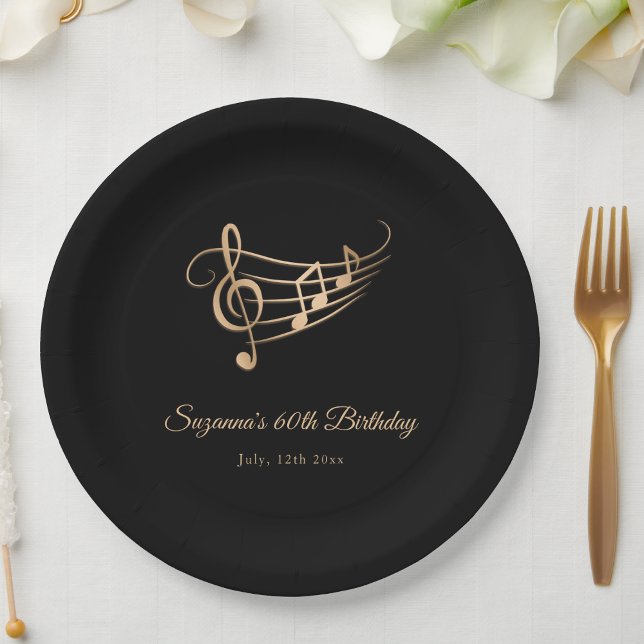 Plato De Papel Elegant Gold Music Notes Birthday (Subido por el creador)