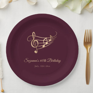 Plato De Papel Elegant Gold Music Notes Birthday