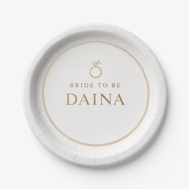 Plato De Papel Elegant Gold Ring Bridal Party Plates, Customised (Anverso)