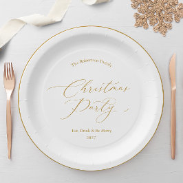 Plato De Papel Elegant Gold Script Christmas Party