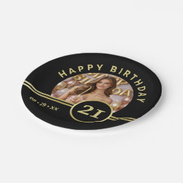 Plato De Papel Elegant Gold Signature Monogram with Photo