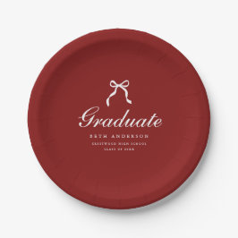 Plato De Papel Elegant Graduation Party Wine Red Coquette Bow