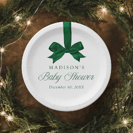 Plato De Papel Elegant Green Bow Christmas Baby Shower
