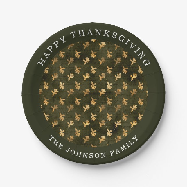 Plato De Papel Elegant Green Leaves Thanksgiving (Anverso)